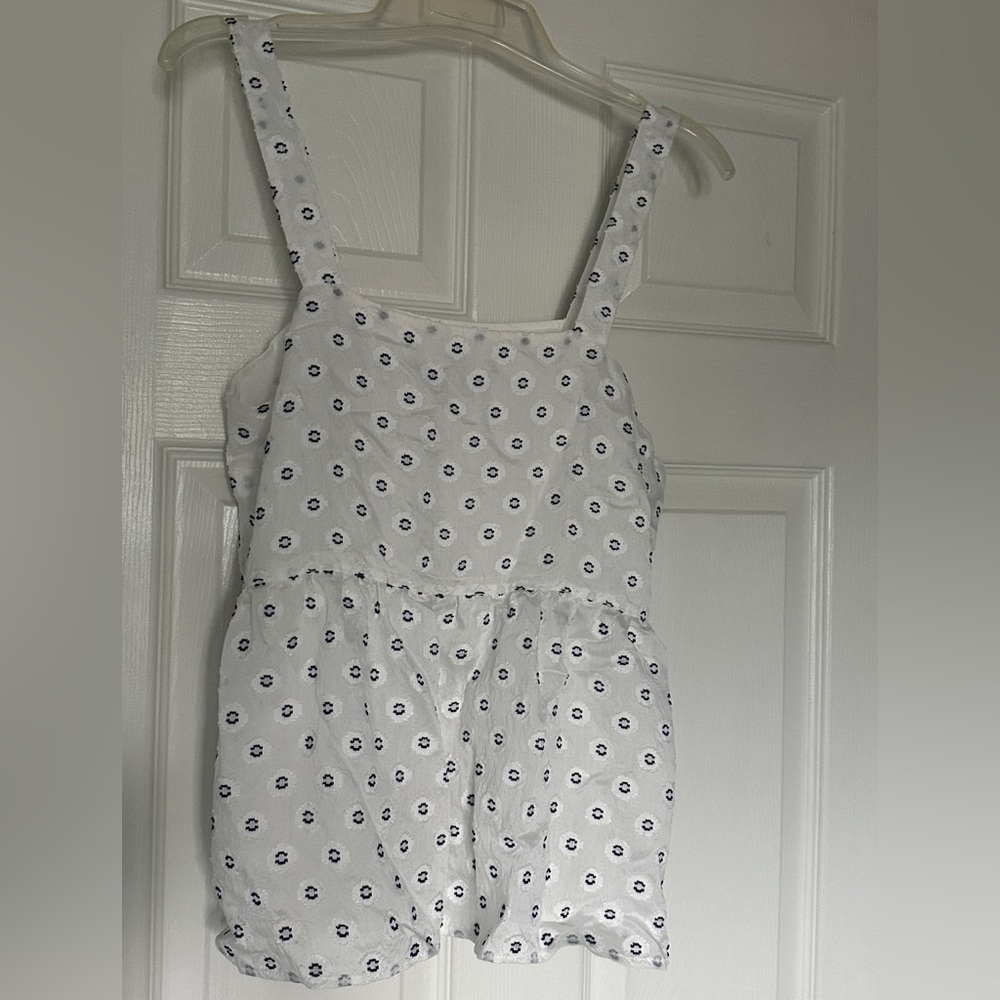 Loft, white sleeveless, navy clip dot blouse shirt size 2, new with tags!